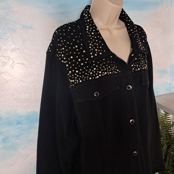 Dream Jeannes size 3X stretchy black denim jacket, LIKE NEW CONDITION - Picture 2 of 6